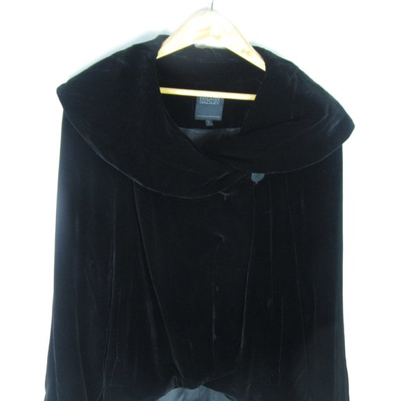 Hilary Radley Womens L Black Velvet LS Blazer Asymmetric Jacket Silk Rayon Blend - Picture 10 of 11